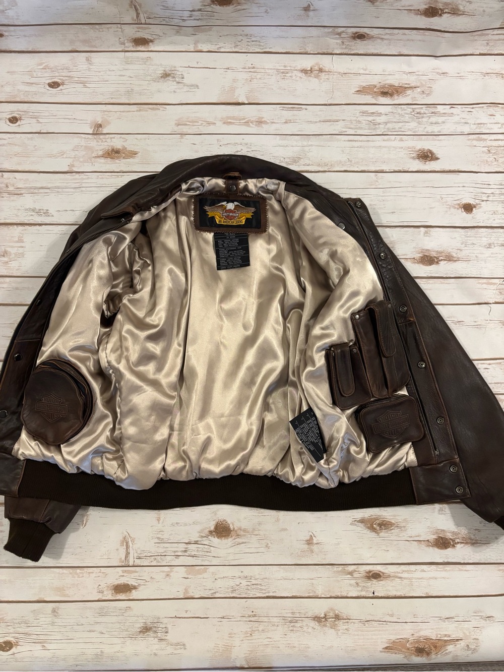 VNTG Harley-Davidson Legendary High Roller Brown Leather Bomber Varsity Jacket L - Picture 10 of 16